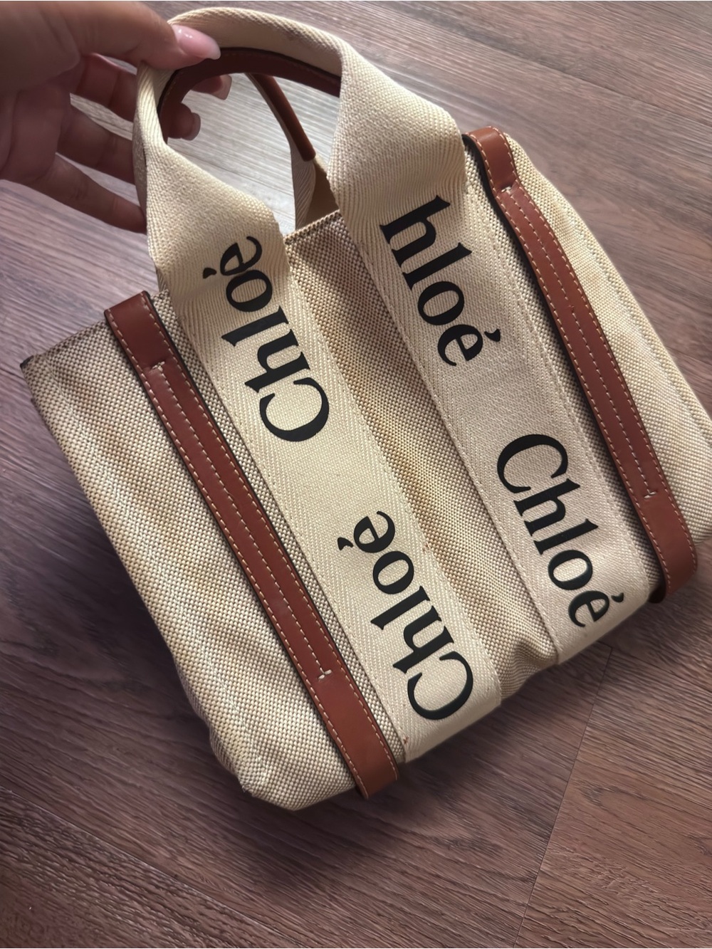 Chloe Beige and Brown Canvas Tote Bag